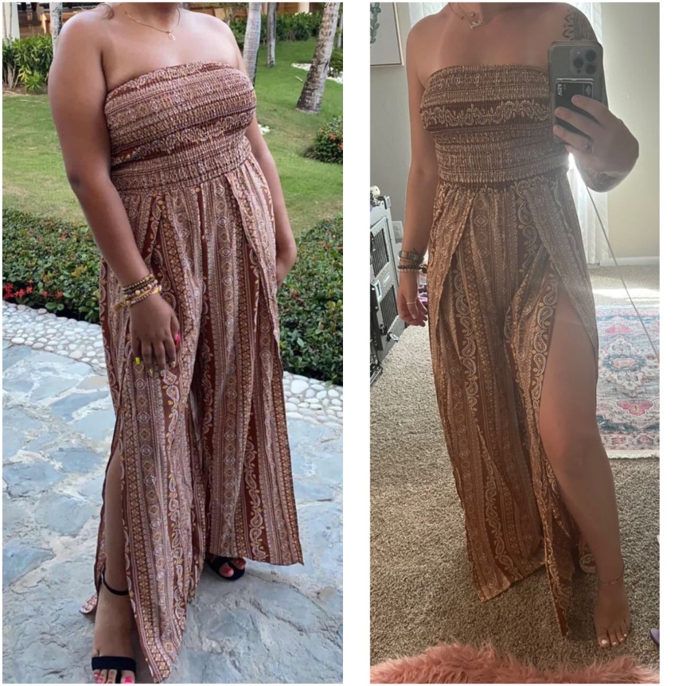 Boho Paisley print Smocked Wide Leg Jumpsuit